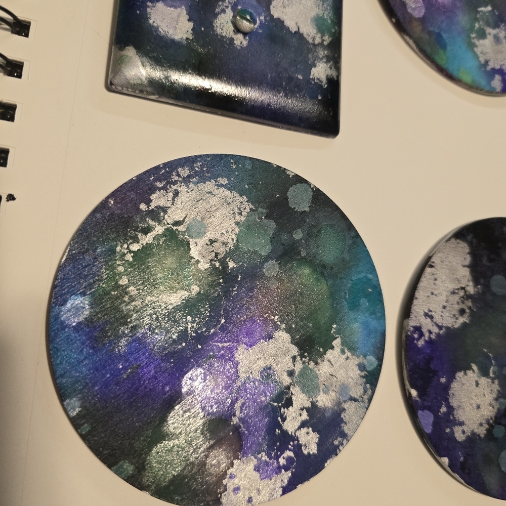 HANDCRAFTED Abstract Room Decor HANDPAINTED 6 Wood Coasters & Lightswitch Case - Picture 10 of 14